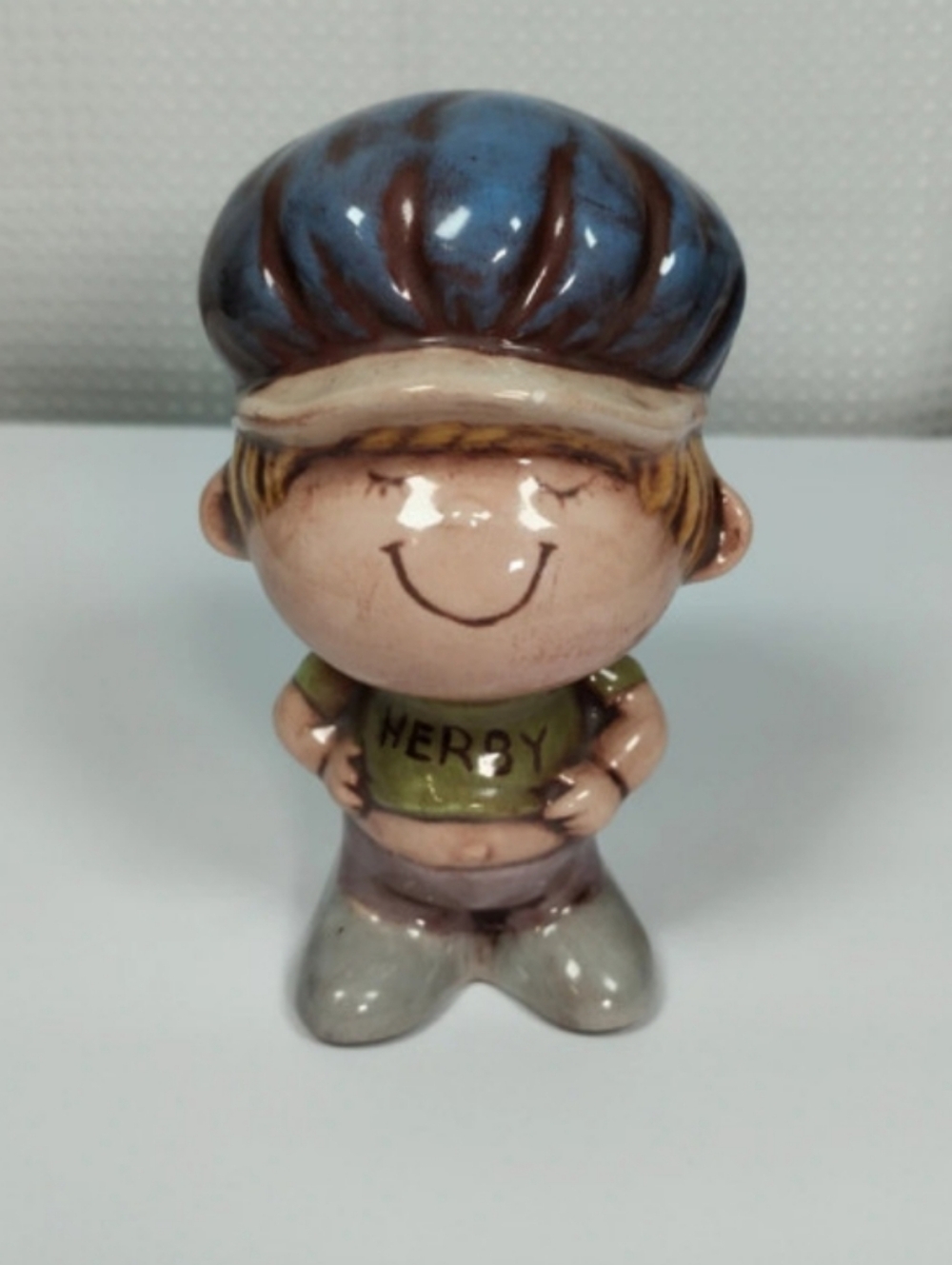 Vintage "Herby" Boy Figurine 6" Newsboy Cap Mid Century Ceramic Newsie